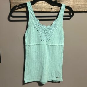 Hollister teal blue flowered appliqué tank top